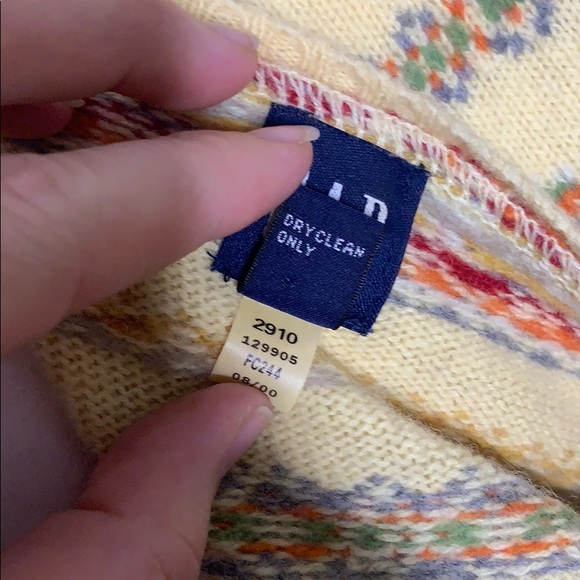 VTG Yellow Fair Isle Print Gap Lambswool Sweater M - Picture 8 of 8